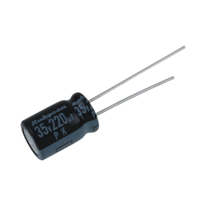 Capacitor Electrolítico Radial de Aluminio de 220 uFd, a 35 Volt.