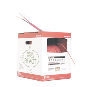 Bobina de 305 metros de alambre  calibre 18 AWG  en 2 HILOS, uso INTEMPERIE caja REACT , resistente al fuego, color rojo, tipo FPLR- CL2R para sistemas contra incendio o sistemas de evacuación.