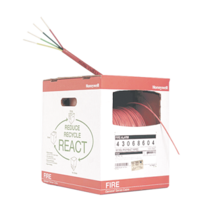 Bobina de 305 metros de alambre  calibre 18 AWG  en 4hilos, caja REACT , resistente al fuego, color rojo, tipo FPLR- CL2R - C(UL) -FT4 para sistemas contra incendio o sistemas de evacuación.