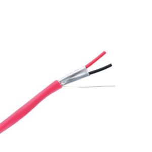 Bobina de 305 metros de alambre  calibre 16 AWG, con blindaje, en 2 hilos, tipo FPLP-CL2P, resistente al fuego, color rojo, para sistemas contra incendio o sistemas de evacuación.