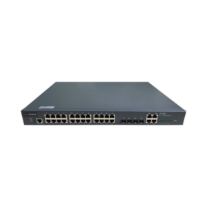 Switch Administrable de 24 Puertos PoE+ con 4 Puertos Gigabit y 4 Puertos SFP para Fibra Óptica