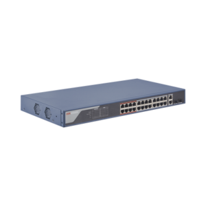 Web Smart Switch PoE+ / 24 puertos 10/100 Mbps PoE+ (hasta 250 m) + (2 Puertos 10/100/1000 Mbps + 2 puertos SFP) Uplink / 370 W / Hik-ProConnect y Hik-Central