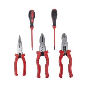 Kit de 3 Pinzas Aisladas + 2 Desarmadores Aislados de Electricista. Ideal para trabajos en Tableros Eléctricos.