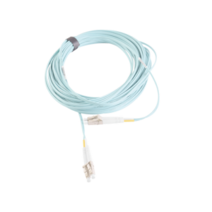 Jumper de Fibra Óptica Multimodo 50/125 XGLO OM3, LC-LC Duplex, OFNR, Color Aqua, 15 Metros