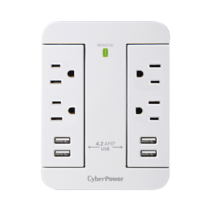 Multicontacto con Supresor de Picos de Pared, Voltaje de Entrada 125 Vca NEMA 5-15P, Con 4 Salidas NEMA 5-15R, 4 Puertos de Carga USB, 500 Joules