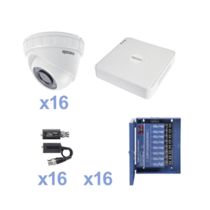 KIT TurboHD 1080p Lite / DVR 16 Canales / 16 Cámaras Eyeball  Exterior ( 2.8mm) / Transceptores / Conectores / Fuente de Poder Profesional