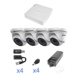 KIT TurboHD 720p / DVR 4 Canales / 4 Cámaras Eyeball 92° visión (exterior) / Transceptores / Conectores / Fuente de Poder Profesional