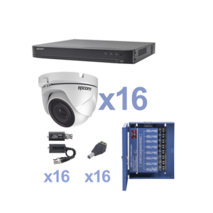 KIT TurboHD 1080p / DVR 16 Canales / 16 Cámaras Eyeball (exterior 2.8 mm) / Transceptores / Conectores / Fuente de Poder Profesional