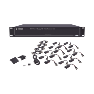 150 metros en 4K , 200 metros en 5MP , VIDEO+PODER / 16 Canales / TODO INCLUIDO PARA RACK /  Para transmisión de alimentación ( de 36 Vcd a 12 Vcd) y video (HD-TVI) / 4K / SIN RUIDO / INSTALACIÓN LIMPIA