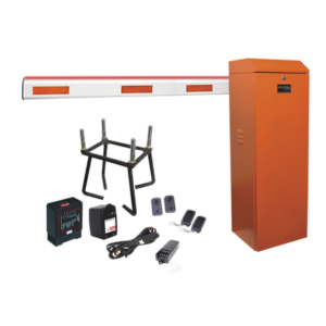 Kit COMPLETO Barrera Izquierda XB ANARANJADA / 5M / Inluminacion LED Rojo-Verde / Incluye Sensor de masa, Transformador, Lazo, Ancla, Fotoceldas y 2 Controles Inalámbricos