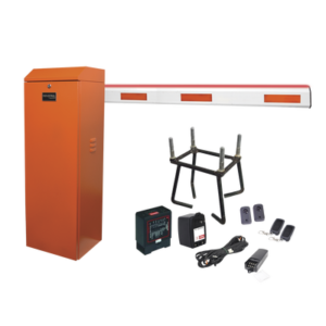 Kit COMPLETO Barrera Derecha XB ANARANJADA / 5M / Inluminacion LED Rojo-Verde / Incluye Sensor de masa, Transformador, Lazo, Ancla, Fotoceldas 2 Controles Inalámbricos