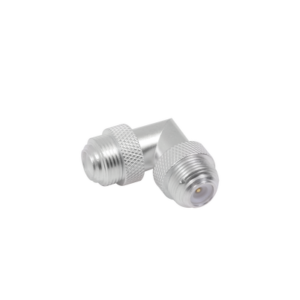 Adaptador Universal Macho UNIDAPT a Macho en Angulo Recto. Plata-Oro-Teflón.