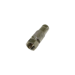 Adaptador en Linea para Video, de Conector BNC Hembra a F Macho, 50 Ohm, Níquel / Oro / Delrin.