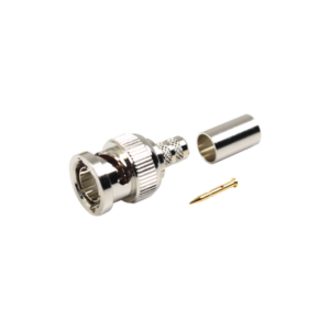 Conector BNC Macho en 75 Ohm, Anillo Plegable para RG-59/U, Níquel/ Oro/ Teflón.