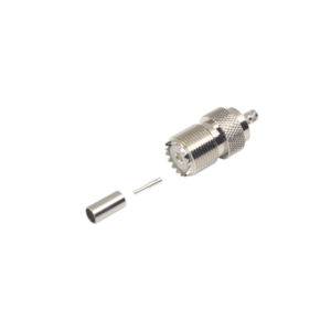 Conector UHF hembra (SO-239) de anillo plegable para cable RG-58/U, RG-142/U.