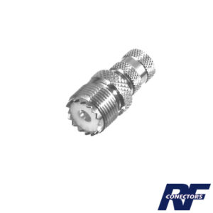 Adaptador de Conector Mini UHF Macho a UHF Hembra (SO-239), Níquel/ Oro/ Teflón.