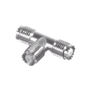 Adaptador en T, de Conector Mini-UHF Hembra a Doble Mini-UHF Hembra, Niquel /Plata /Teflón.
