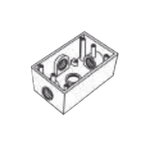 Caja rectangular de 3/4" (19.05 mm ) con cuatro bocas a prueba de intemperie.
