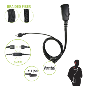 Micrófono con cable de fibra trenzada serie SNAP compatible con KENWOOD conector Multipin.
