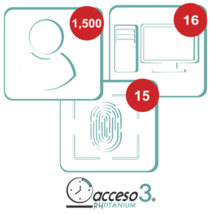 Licencia para software de Tiempo & Asistencia compatible con SISTEMAS DE NOMINA / 1,500 Empleados / 15 Relojes checadores / 16 PC / Acceso3 - TITANIUM
