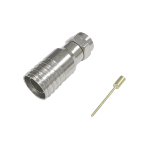 Conector F Macho (75 Ohm), de Anillo Plegable para instalar en cables RG-11, Bronce Niquelado.