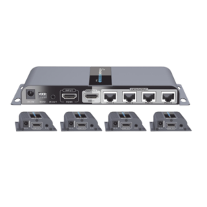Kit de distribuidor HDMI de 1 Fuente HDMI a 4 Pantallas HDMI @ 1080p distancia de transmisión de hasta 40 m con CAT6 / 6a / 7 cuenta con salida local HDMI y control IR
