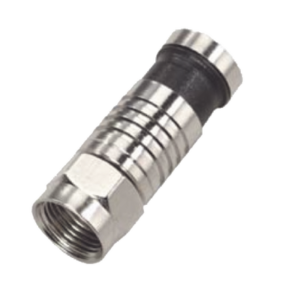 Conector F Macho de Compresión para cable RG-6, Cuerpo de Bronce Niquelado.