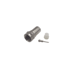 Conector F Macho de Anillo Plegable, Con PIN para cable RG-59, Cuerpo de Bronce Niquelado.