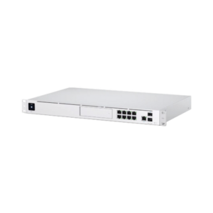 UniFi Dream Machine Pro, de 1 UR con un puerto 10G SFP+ WAN, 8 puertos 10/100/1000 Mbps RJ-45 LAN, y una bahía de HDD 3.5", integra todos los controladores UniFi