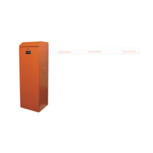 Barrera vehicular derecha / Soporta brazo de hasta 5.5 m / Final de carrera ajustable por programación / Movimiento fluido / Diseño elegante color naranja