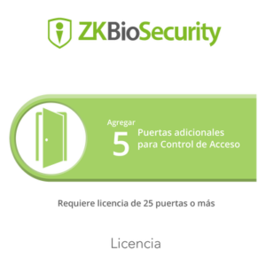 Licencia para ZKBiosecurity permite agregar 5 puertas adicionales (requiere licencia de 25 puertas o mas)