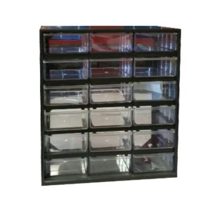 Gabinete con Marco Color Negro y 18 Compartimentos de Polipropileno Translucido