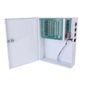 Fuente de poder profesional de 12 Vcc @ 20 A / para 18 cámaras / Compatible con batería de respaldo / Voltaje de entrada de 96-264 Vca